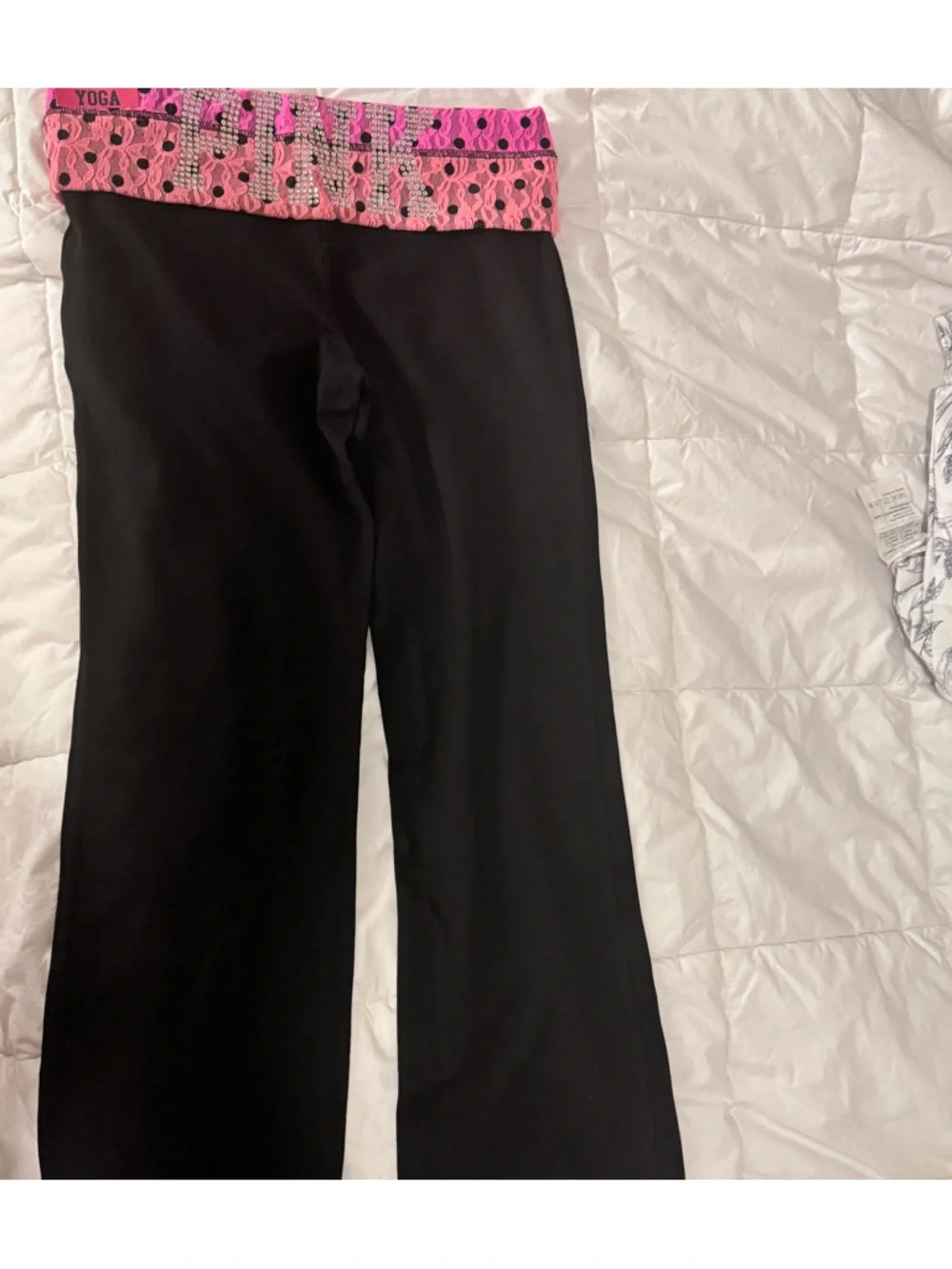 *RARE* PINK Victoria's Secret Black Boot Cut Pants Lace Waistband - Picture 4 of 7
